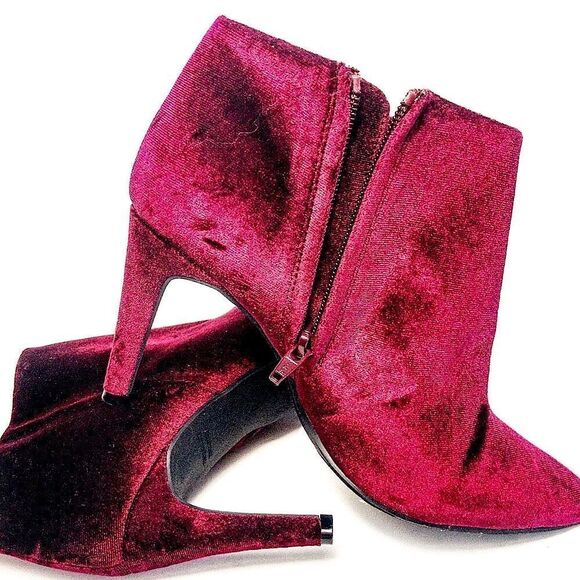 Old Navy Burgundy Wine Red Velvet Ankle Boots Sz 8 - Picture 3 of 9